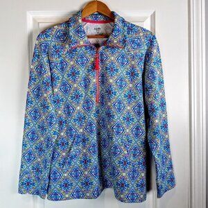 Rafaella Weekend Print Tassel Zip-Front Pullover LS Sweater